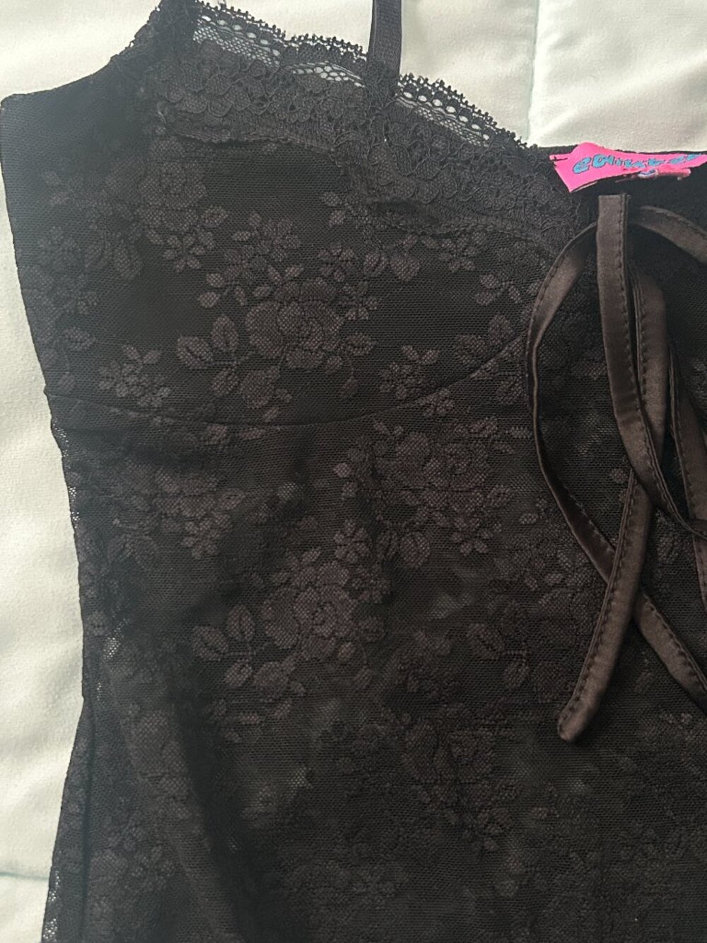 Edikted Sheer Black Lace Camisole Tank Top Women's Extra Small Y2K Front-Tie - Picture 7 of 10